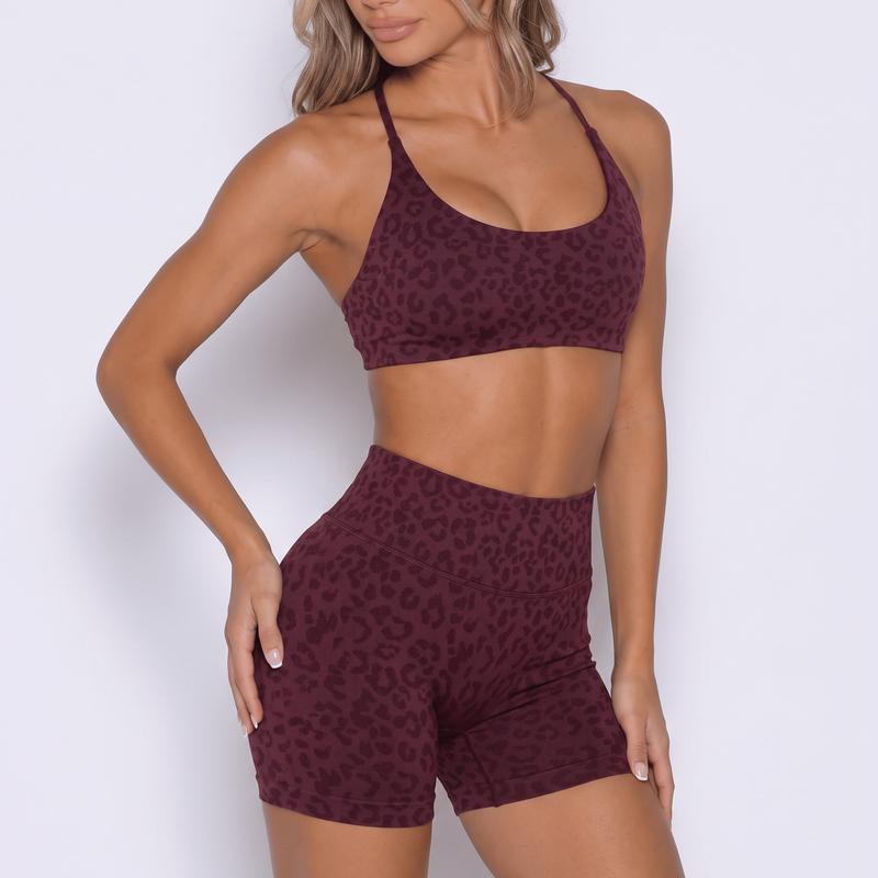 Leopard Print Seamless Activewear Set — Burgundy