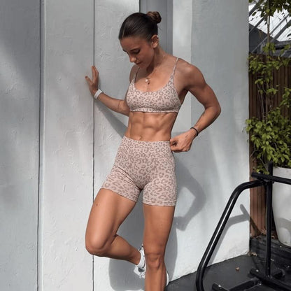 Leopard Print Seamless Activewear Set — Burgundy